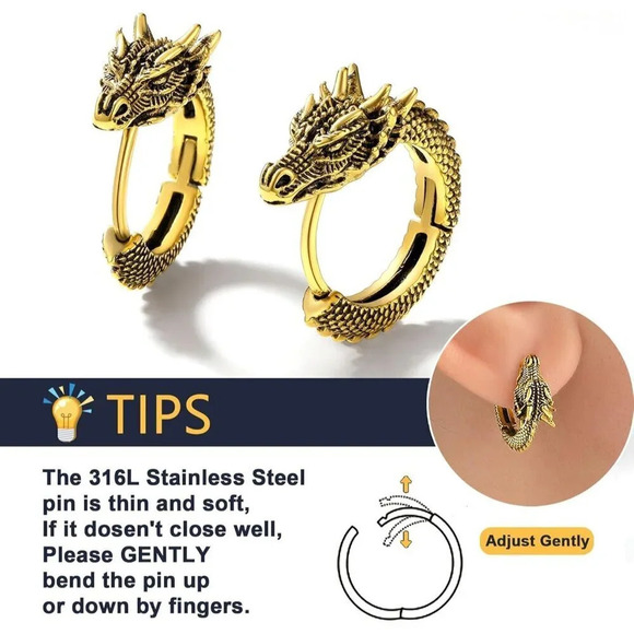 Women Hypoallergenic Stainless Steel Stud Huggie Personalized Dragon  Earrings - Picture 6 of 9